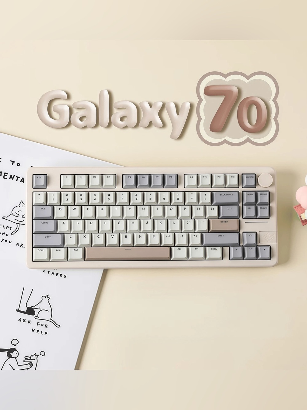 EpoMaker Galaxy 70 key mechanical keyboard Triple-mode wireless Bluetooth Cream